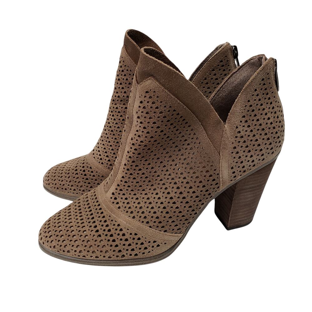 Vince Camuto Booties Shoes Heels Womens 9.5 Flunna Tan Suede Perforated Summer